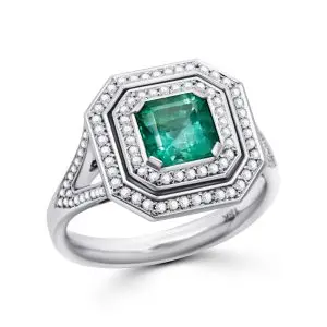 Classic Emerald Cut Natural Emerald and Diamonds 18K Gold Ring ICL Certified