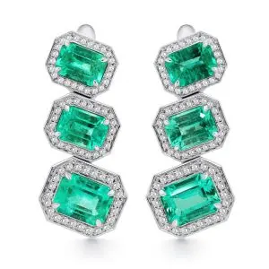 Russian Emerald and Diamond 18K Gold Drop Earrings