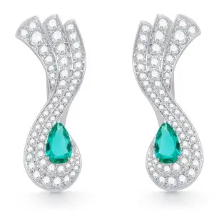 [SKU-941] 18K White Gold Pear Shape Emerald and Diamond Earrings