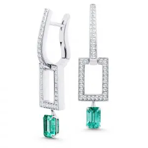 [SKU-966] Russian Emerald and Diamond 18K Gold Dangle Earrings