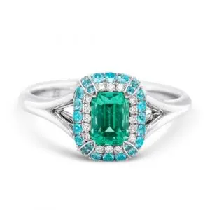 [SKU-266] Emerald Ring with Paraiba and Diamonds 