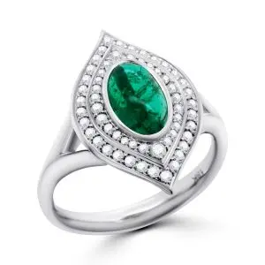 [SKU-434] Vivid Green Cabochon Cut Russian Emerald 18K Gold Ring ICL Certified