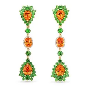 [SKU-911] Dangle Earrings with Spessartite Demantoids and Diamonds